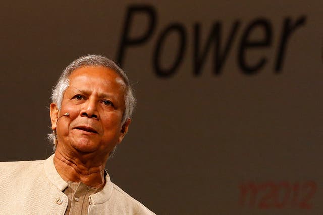 <p>Bangladesh Nobel Peace Prize winner and microcredit pioneer Muhammad Yunus delivers speech</p>