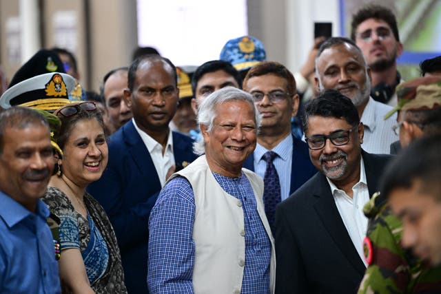 <p>Muhammad Yunus upon his arrival at the Hazrat Shahjalal International Airport in Dhaka</p>