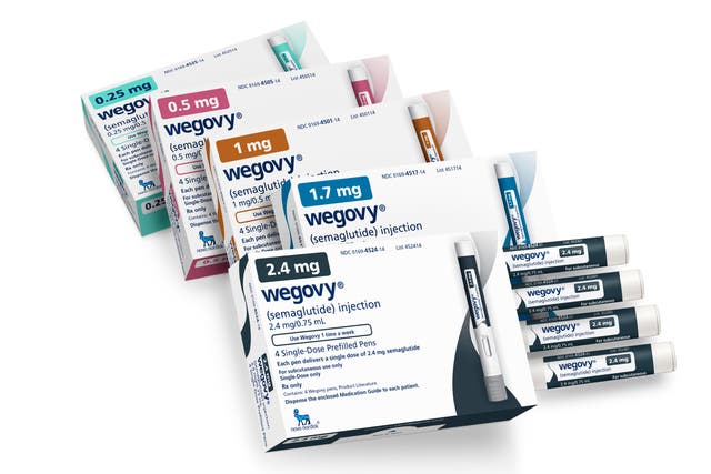 <p>This image provided by Novo Nordisk in January 2023, shows packaging for the company’s Wegovy medication</p>